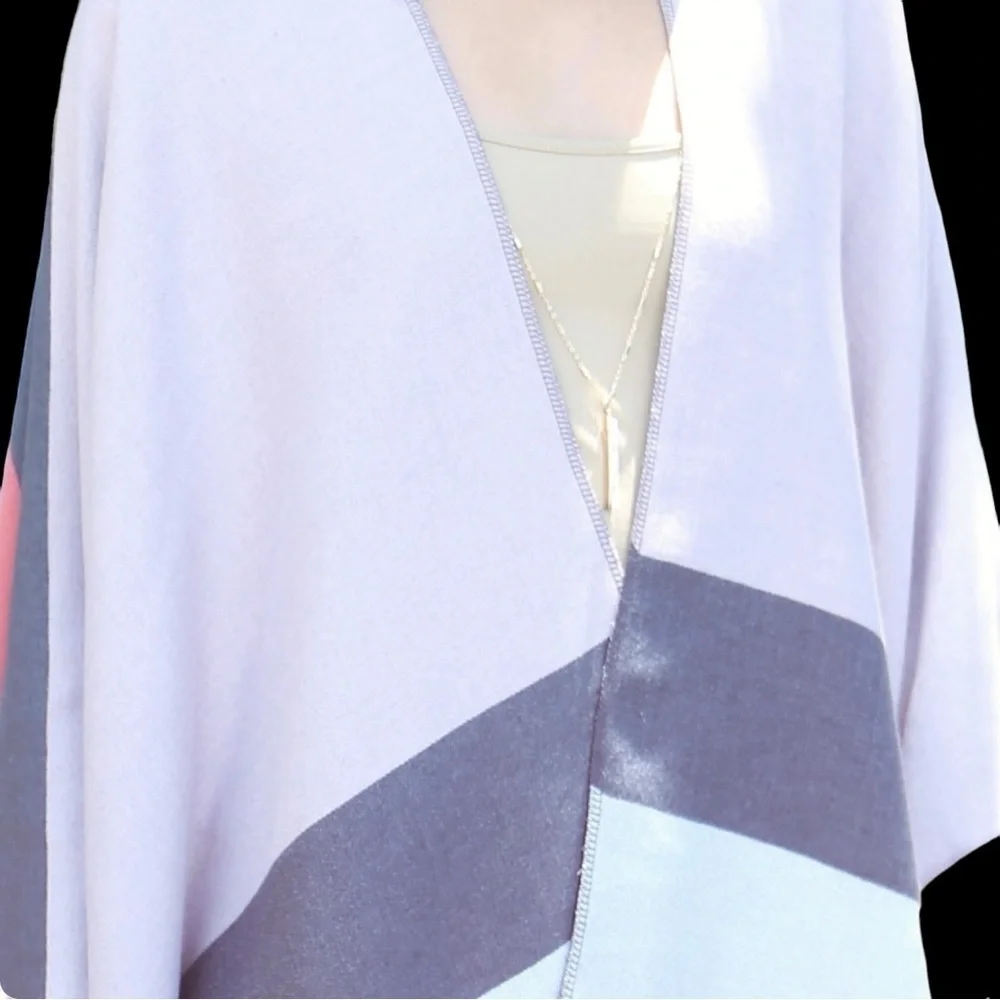 NEW Gray & Pink Multi Stripe Print Open Front Shawl / Kimono